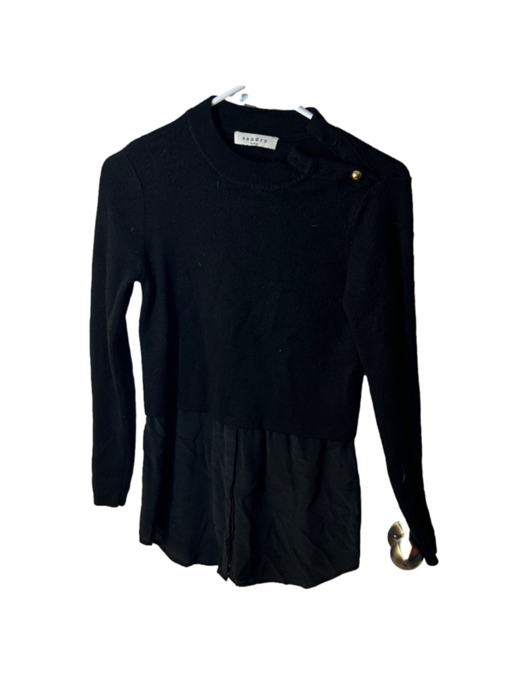 Sandro Paris wool blend black sweater blouse *note flaw